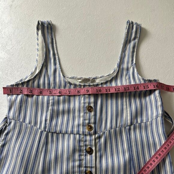 American Eagle Striped Button-Front Mini Dress | Blue White Sleeveless A-Line | - Picture 6 of 8